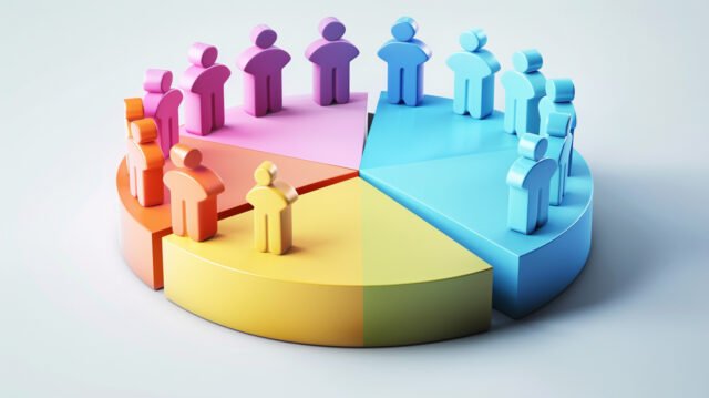 A pie chart divided into different segments, each representing a different customer group