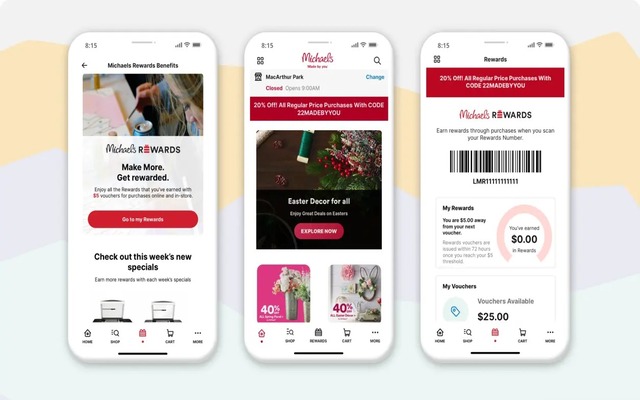 A Michaels Rewards card or app screen showing points and rewards