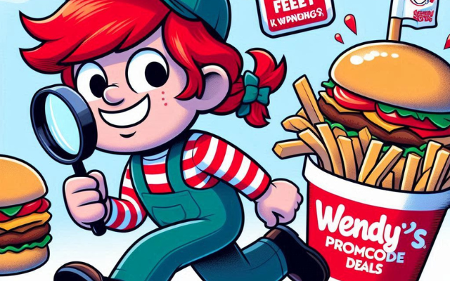 A cartoon character searching for the best Wendy's promo codes deals