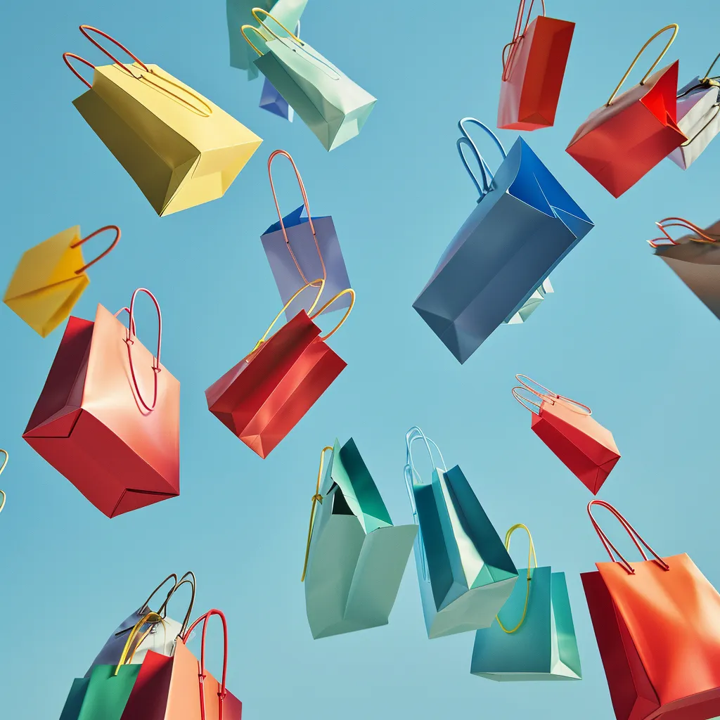 Colorful Kohl's shopping bags soaring with the words "Free Shipping"