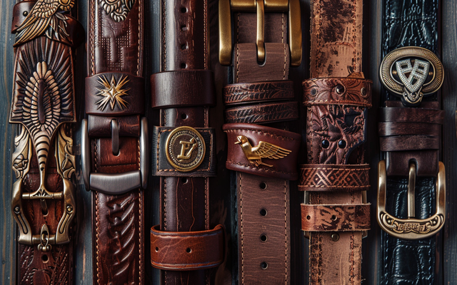 A collection of American Eagle belts in different styles and materials