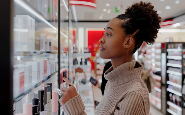 A girl is looking at price adjustments at Sephora