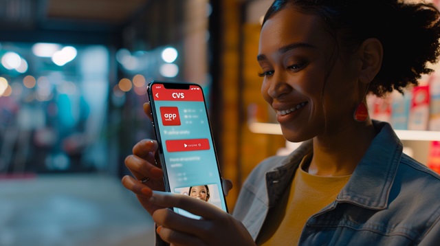 A person happily discovering a CVS promo code in the app