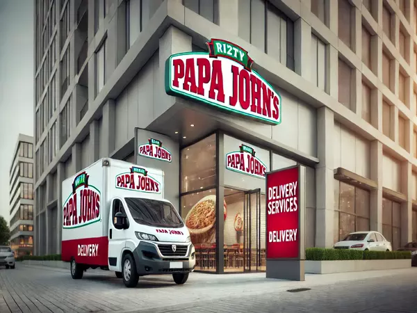 A photo of a Papa John's restaurant exterior, perhaps highlighting their delivery services