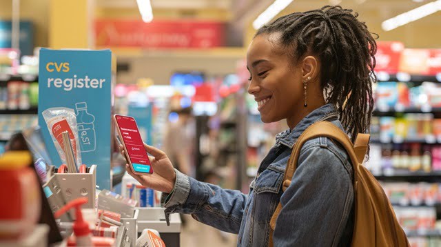 A shopper redeeming a CVS promo code in-store