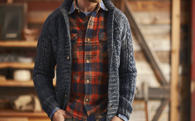 American Eagle men's sweater layered over a button-down shirt