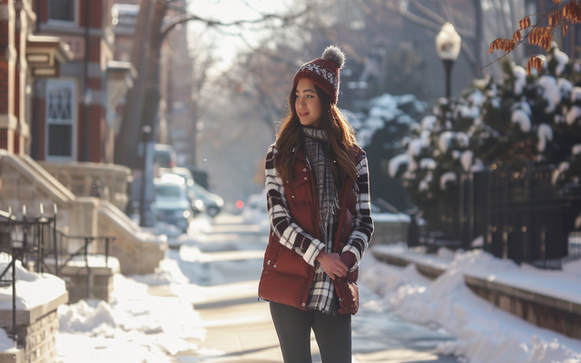 American Eagle puffer vest layered for a warm and stylish winter look