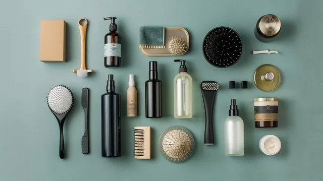 An array of hair care products, including shampoo, conditioner, and styling products, for maintaining healthy hair