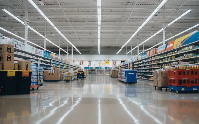 Empty Walmart aisles during off-peak hours