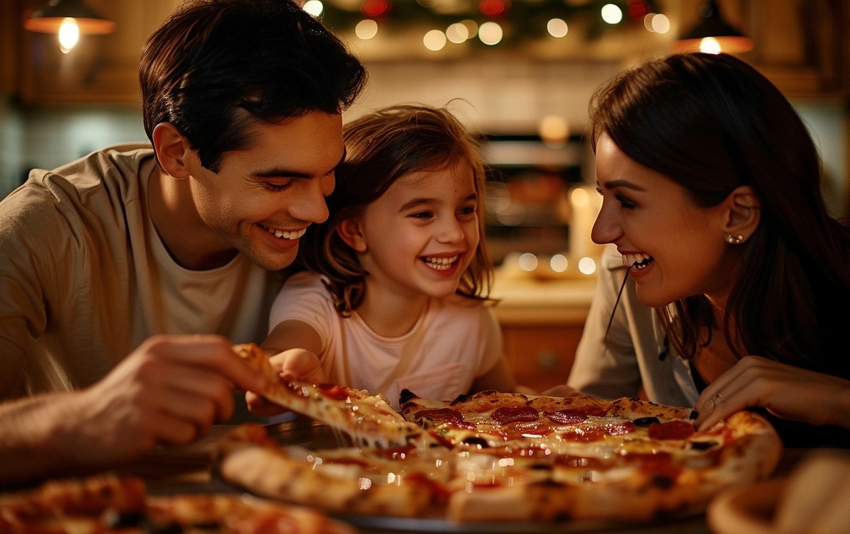 Family enjoying Papa Murphy's pizza together