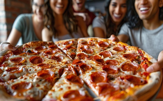 Friends and family enjoying a delicious Jet's Pizza meal together