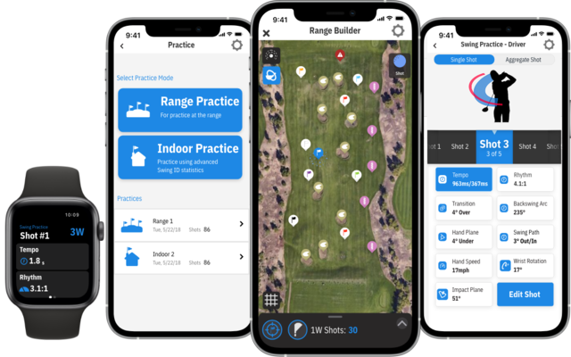 Golfshot app on Apple Watch displaying scorecard and GPS data