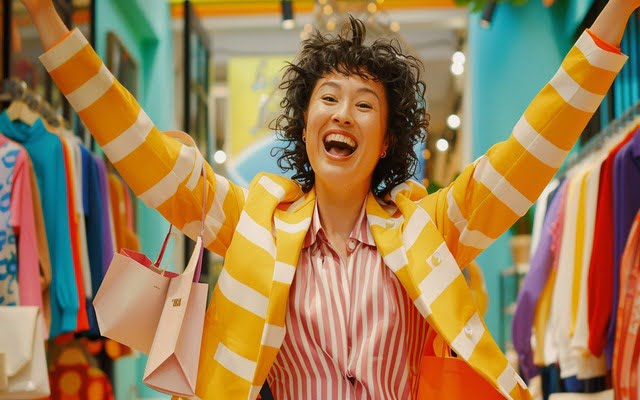 person smiling and holding Old Navy shopping bags