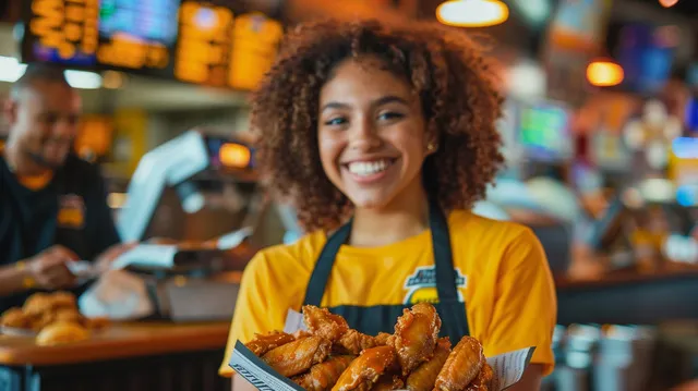 Happy customer saving money with a Buffalo Wild Wings deal