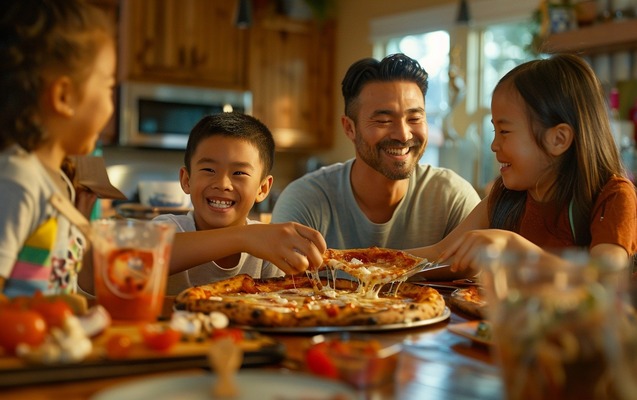 Illustration: A family enjoys Papa Murphy's pizza