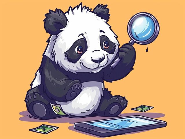 Illustration: A panda searching for Panda Express coupons