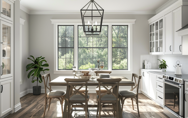 Lark Manor Stratton geometric chandelier in a dining room