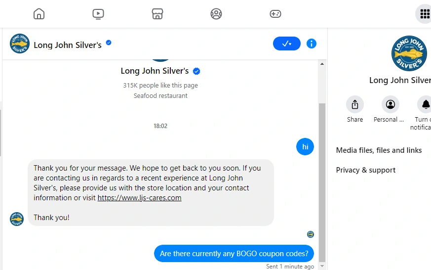 Long John Silver's customer service chat