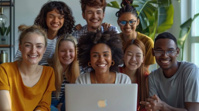 People smiling while engaging with a website, showcasing a sense of trust and positive user experience