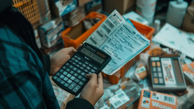 Person calculating savings with Home Depot receipts