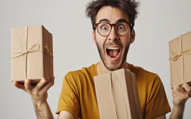 Person excited about getting free shipping while online shopping.