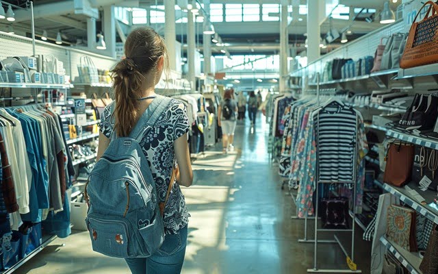 person sorting through clothing at an Old Navy outlet store