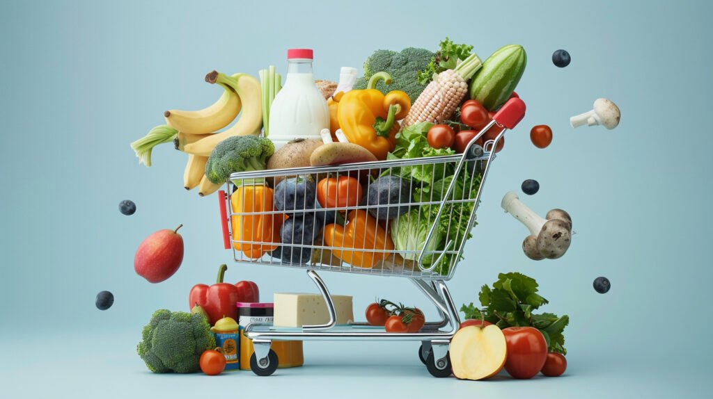 Shopping cart full of groceries