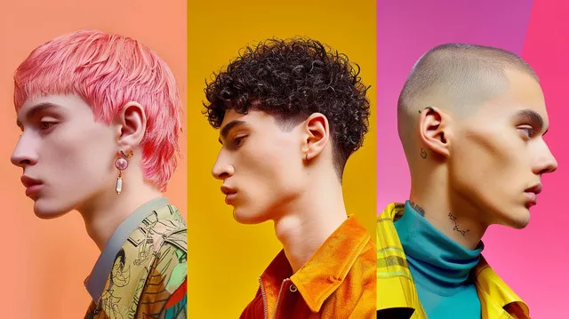 Three trendy men's haircuts for 2024 French Crop, Buzz Cut with a Twist, and Modern Mullet