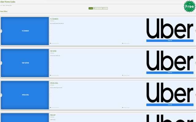 Various Uber promo code types displayed together