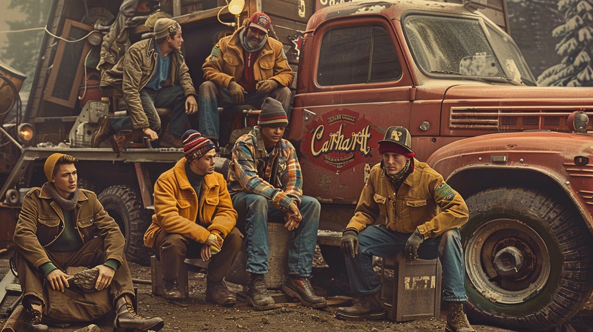 Vintage Carhartt advertisement showcasing the brand's legacy of crafting durable workwear