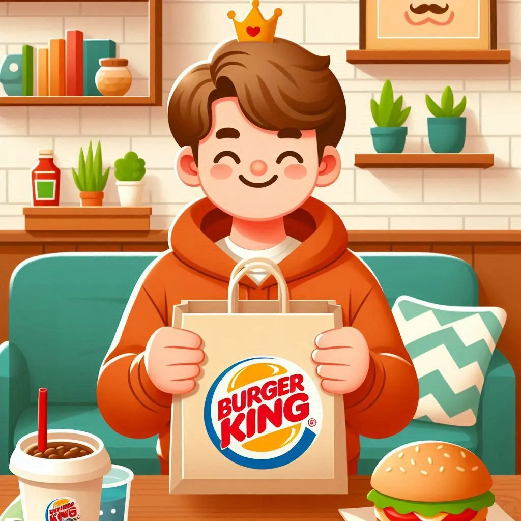 person holding a Burger King bag with a happy expression