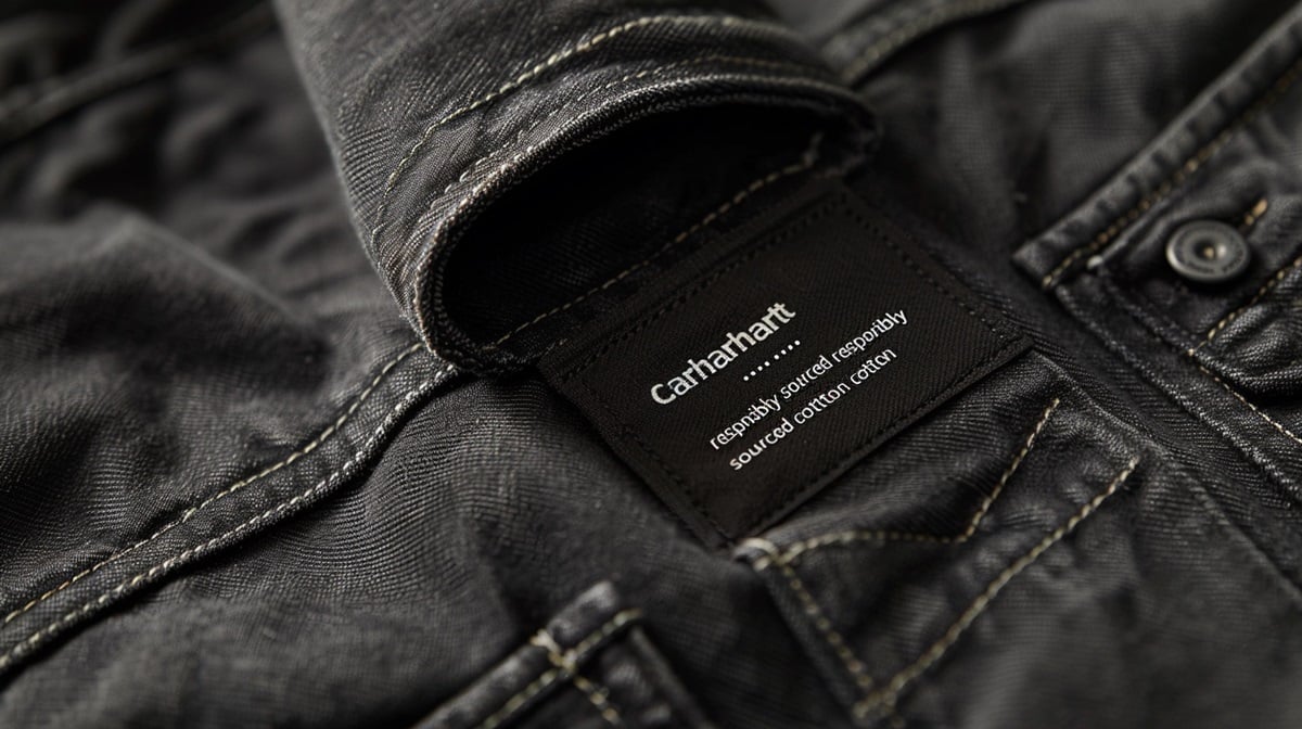A-close-up-of-a-Carhartt-garment-with-a-label-highlighting-responsibly-sourced-cotton
