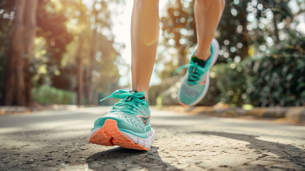 A runner wearing Hoka shoes, enjoying a scenic outdoor run